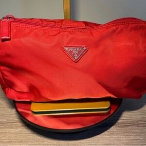 Prada Red Nylon Cosmetic Bag with coa